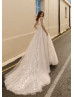 V Neck Ivory Lace Tulle Glitter Wedding Dress